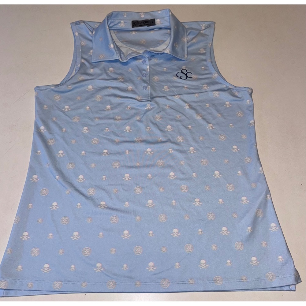 G/FORE Women's Blue Skull Crossbones Sleeveless Golf Polo Tank Top Shirt Size L